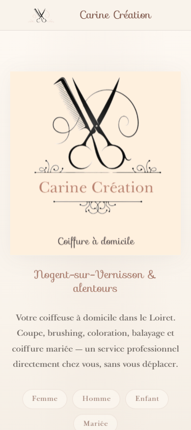 Capture mobile du site Carine Création