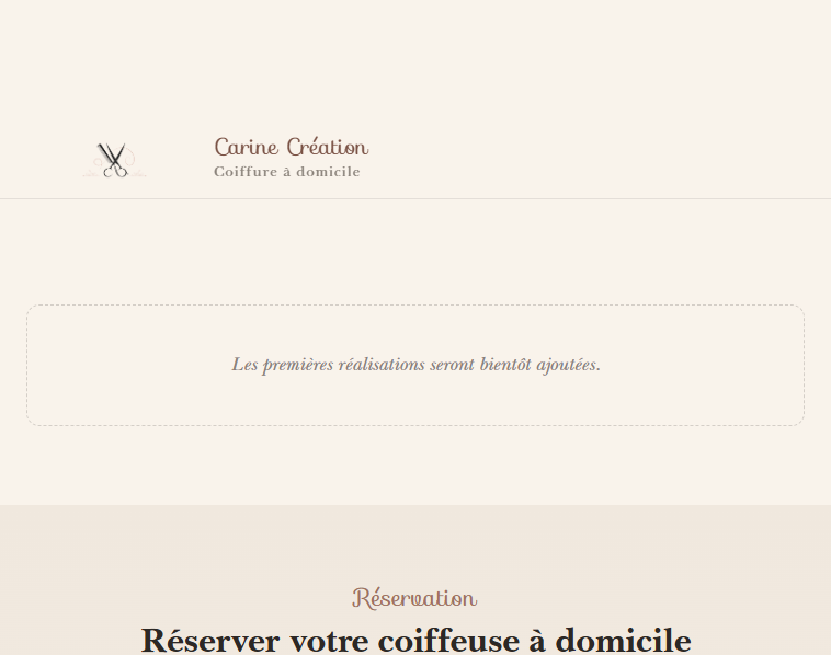 Capture desktop section réservation Carine Création